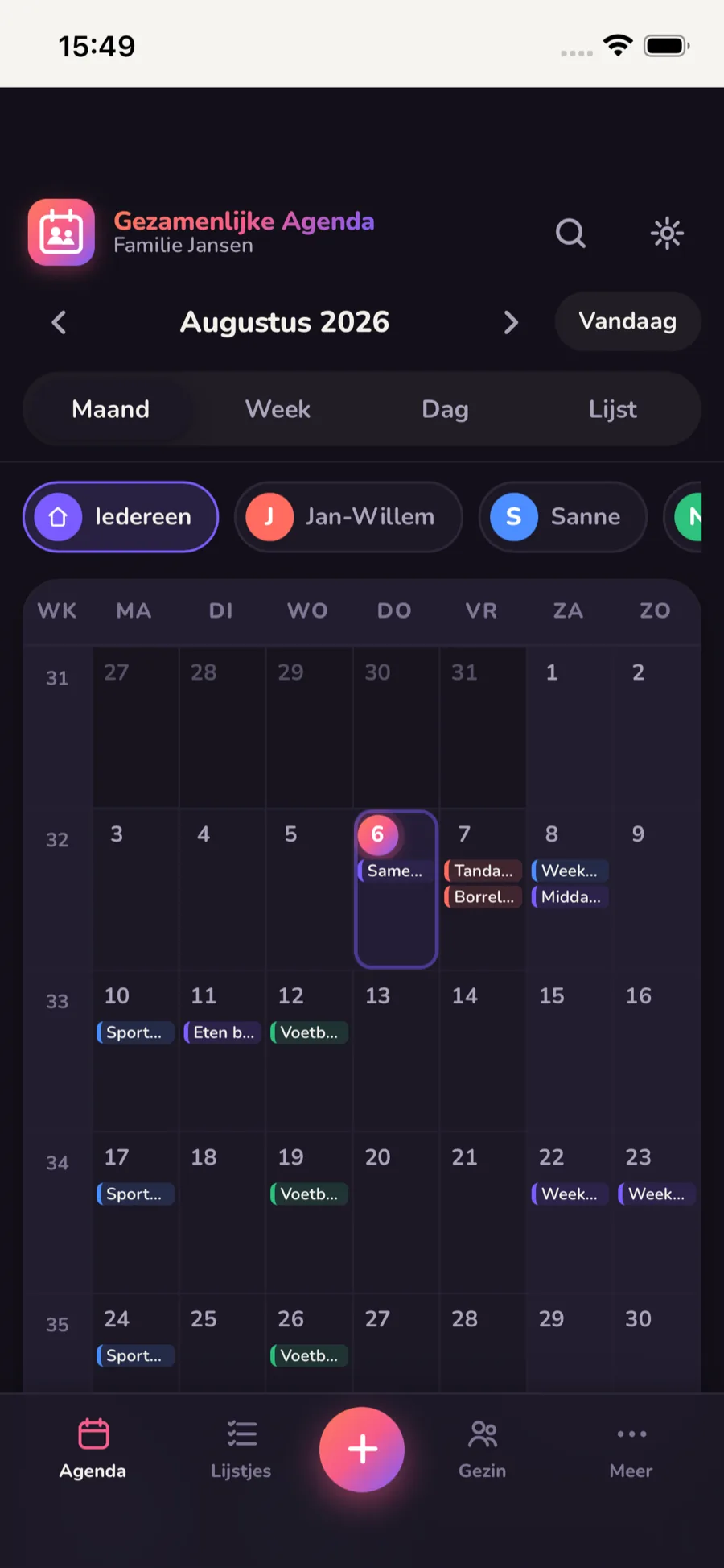 Gezamenlijke Agenda in donkere weergave
